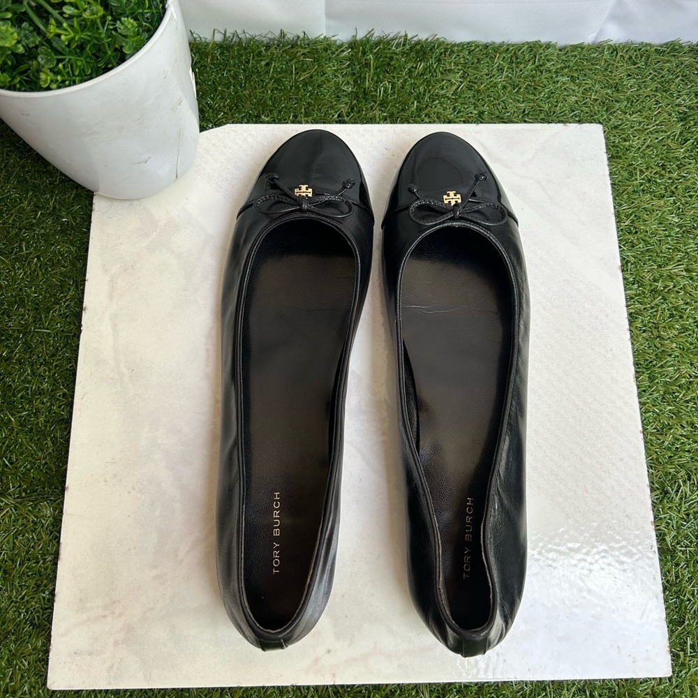 Tory Burch Black Leather Ballet Flats CAP-TOE BALLET size 11 gently used - Picture 6 of 15